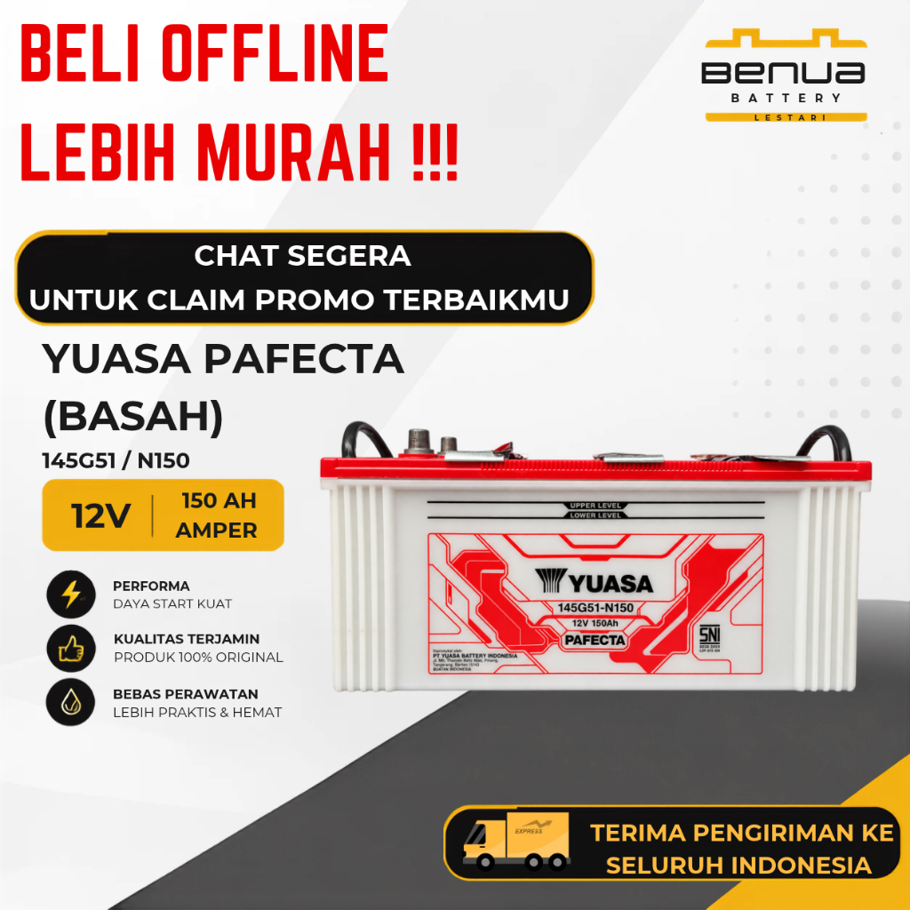 Aki Yuasa PAFECTA BASAH 145G51 / Aki N150 / Aki N 150 / Aki Truk 12V 150Ah Original Yuasa
