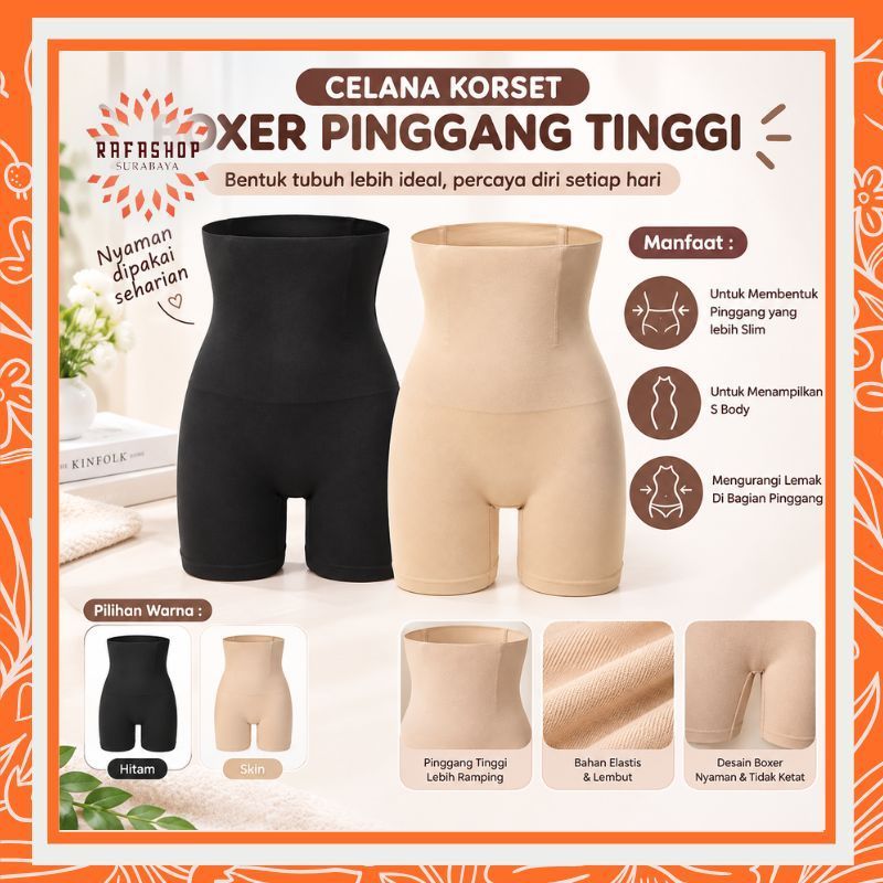 UNDR179 CELANA KORSET BOXER PINGGANG TINGGI PELANGSING PERUT WANITA 135gr