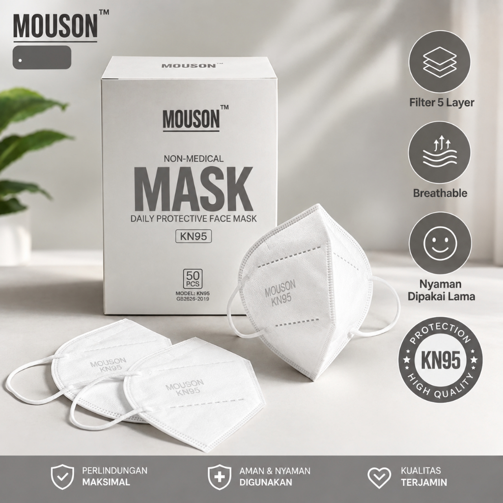 MASKER MOUSON KN95 5 PLY ORIGINAL - BOX ISI 50PCS - AXELAUTO