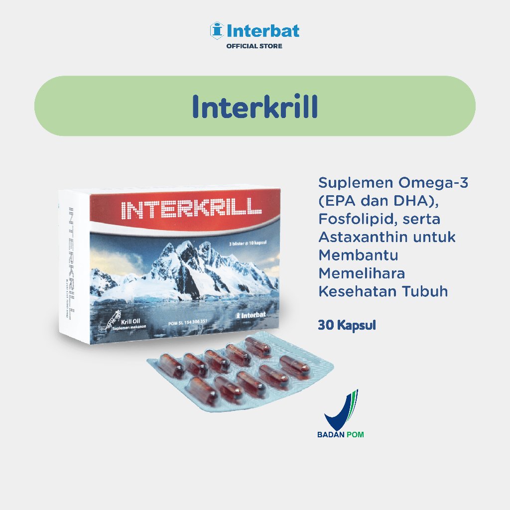 Interkrill 3 Strip @10 Kapsul - Suplemen dengan Kandungan Omega 3, DHA, EPA yang Berasal dari Krill 