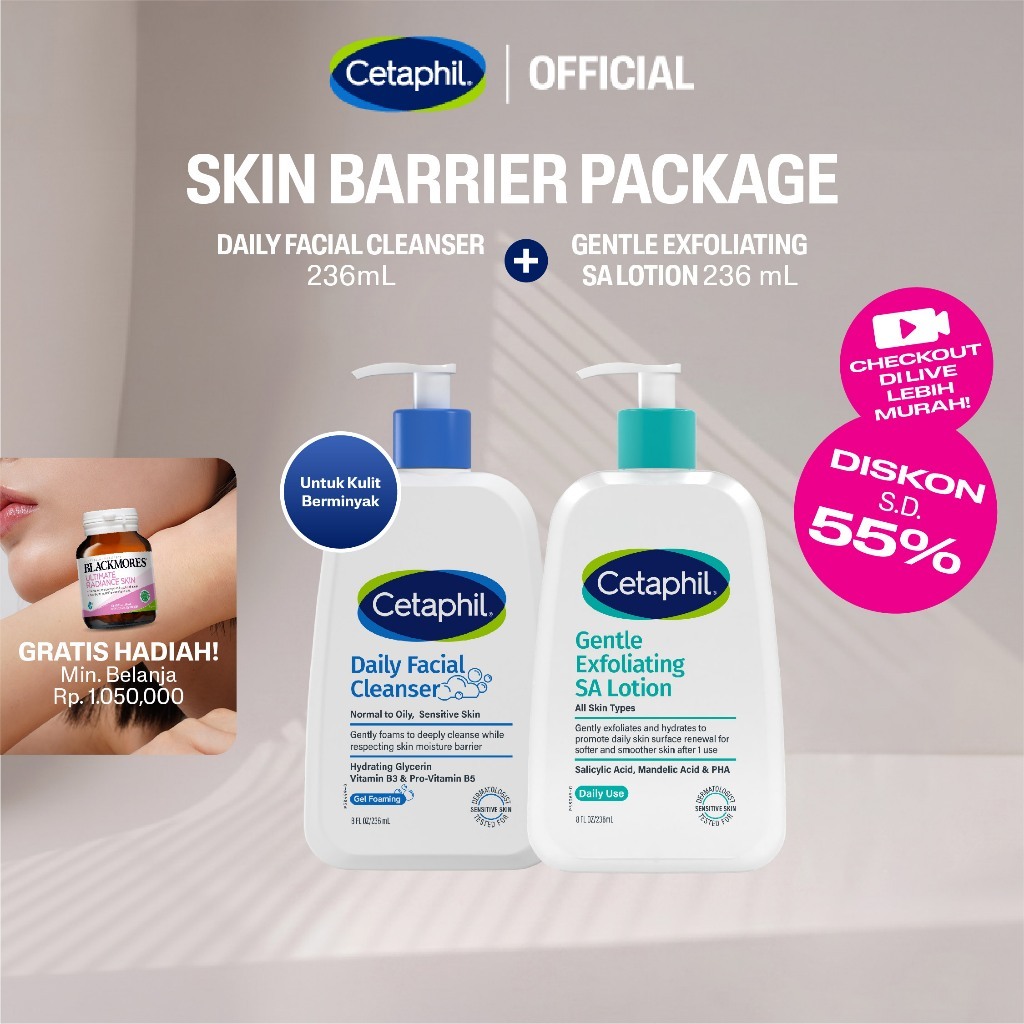 Cetaphil Daily Facial Cleanser 236ml + Gentle Exfoliating Salicylic Acid Lotion 236ml