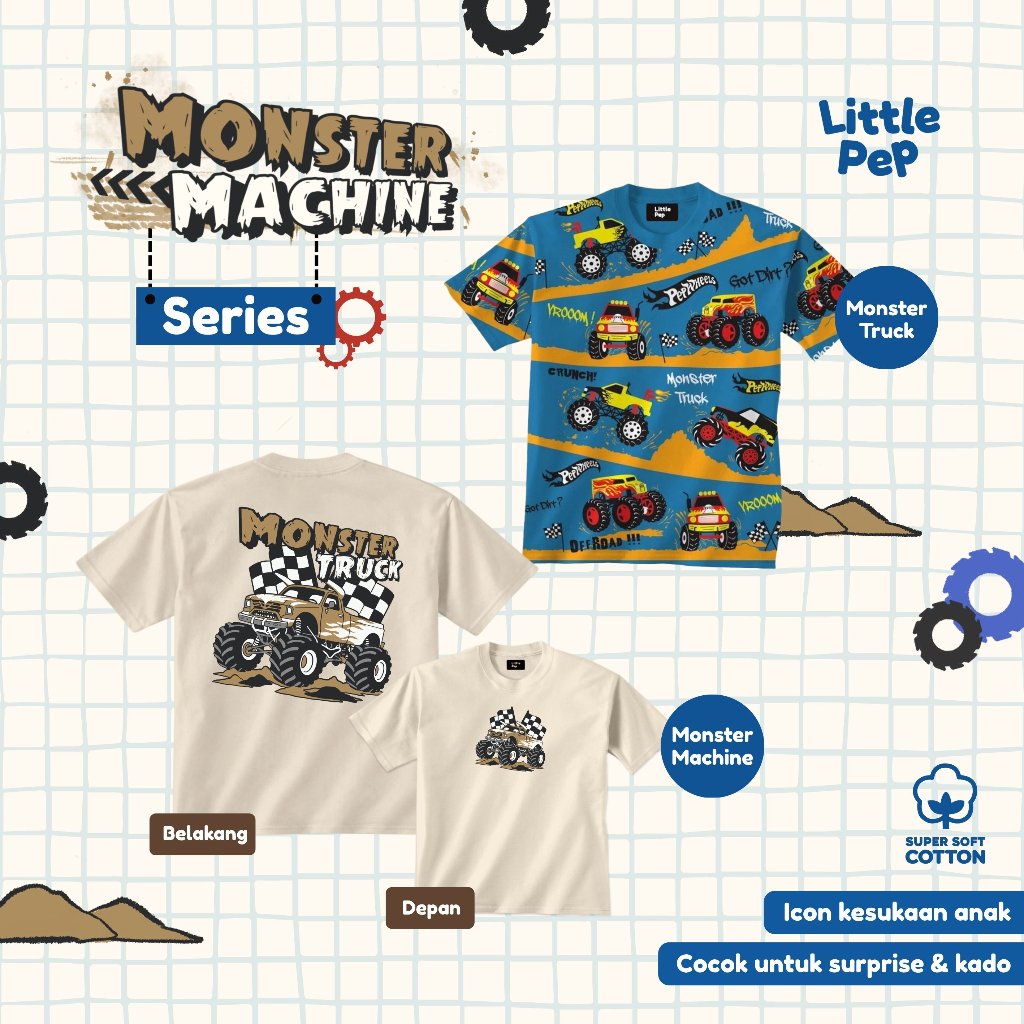 Little Pep - Monster truck - Kaos anak dan dewasa motif mobil truk offroad