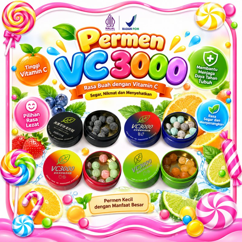 Permen Penyegar Nafas VC3000 | Vitamin C Candy Kaleng Murah & HALAL