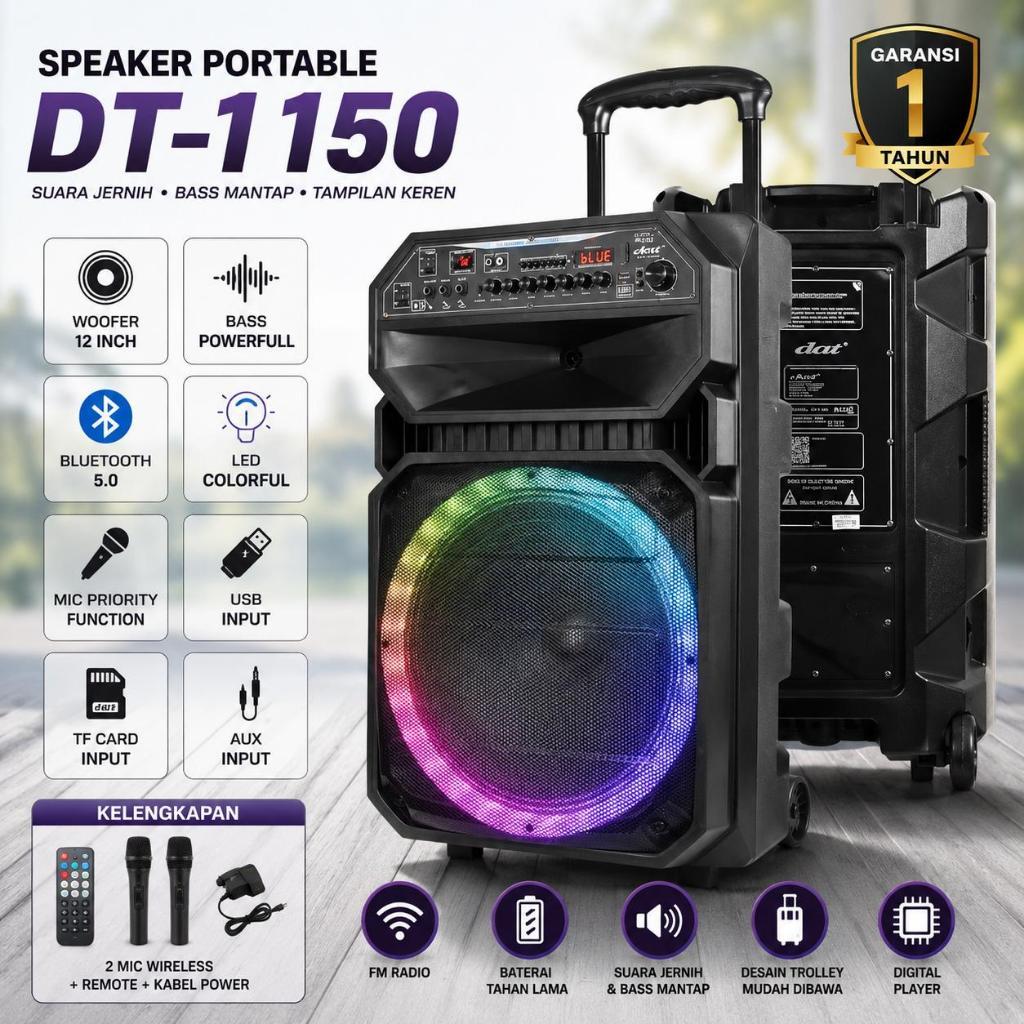 SPEAKER DAT DT 1150 DENGAN 2 MIC WIRELESS