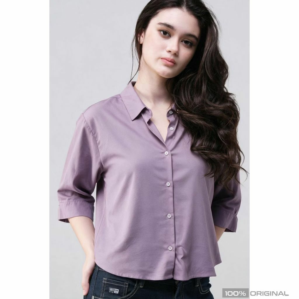 LOGO JEANS Kemeja Wanita Warna Lavender Logo Jeans Original