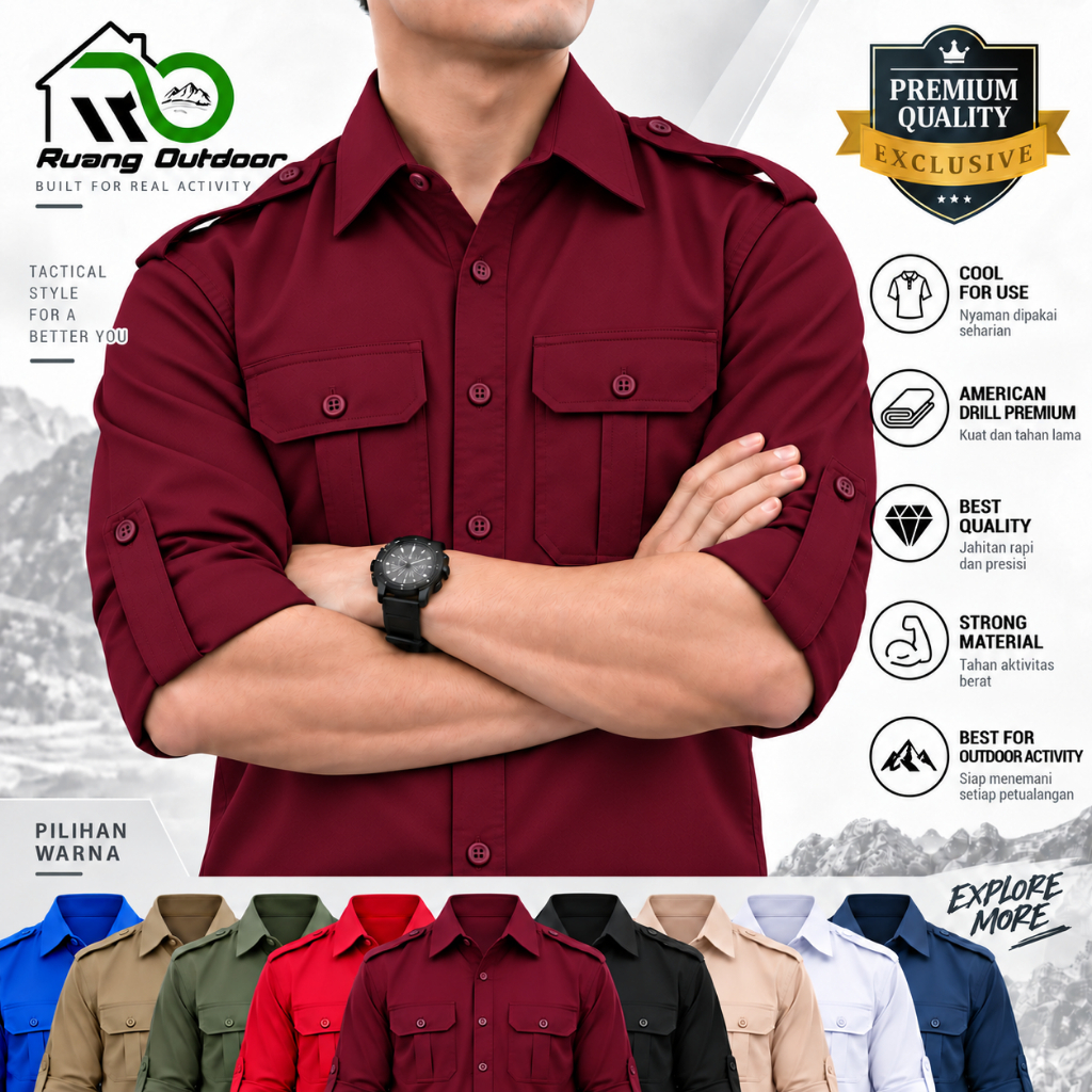 Baju Kemeja PDL PDH Lapangan Lengan Panjang - Pakaian Atasan Seragam Pria Wanita Premium Kerja Kanto
