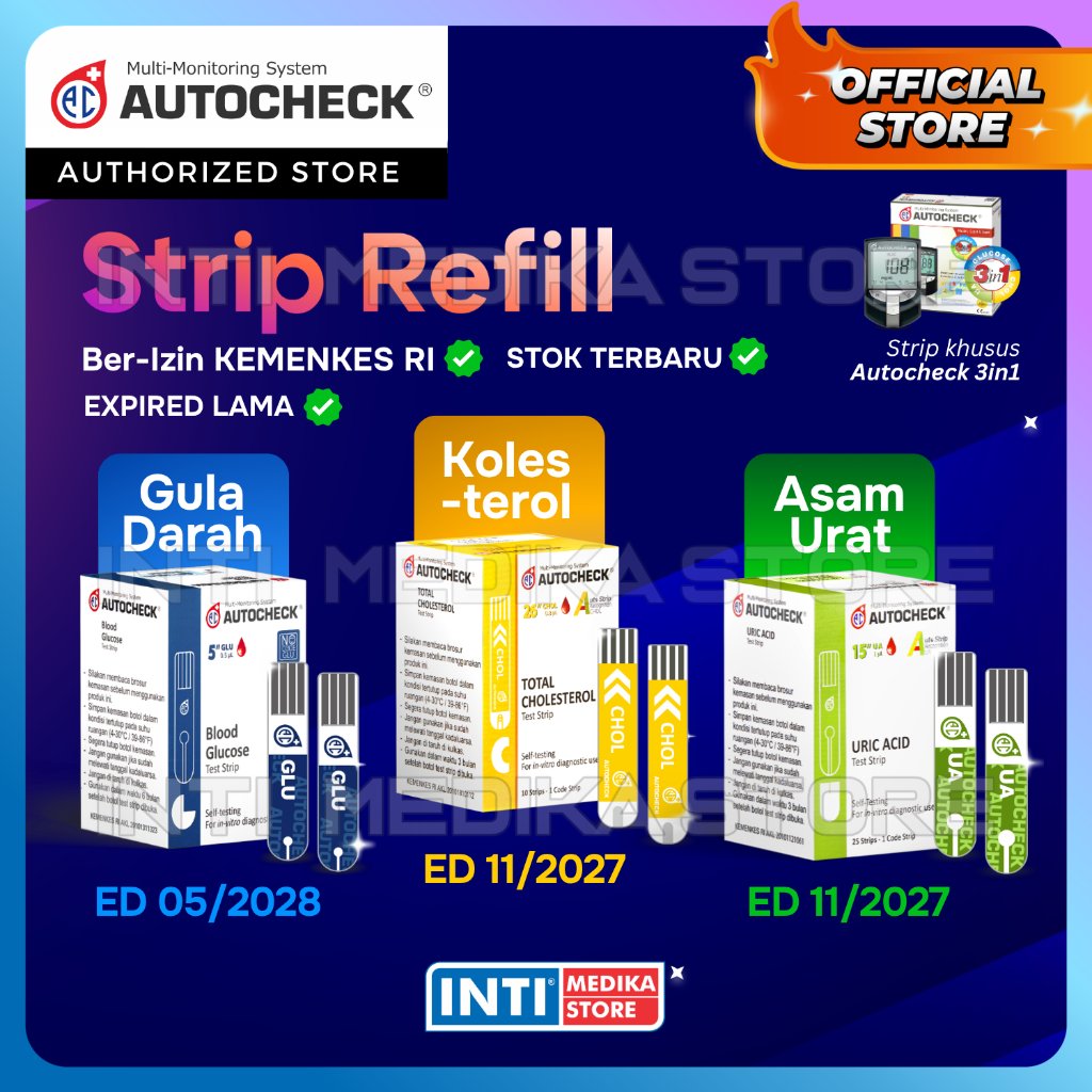 AUTOCHECK - Strip Tes Gula Darah / Asam Urat / Kolesterol Kolestrol | Refill Blood Glucose Uric Acid
