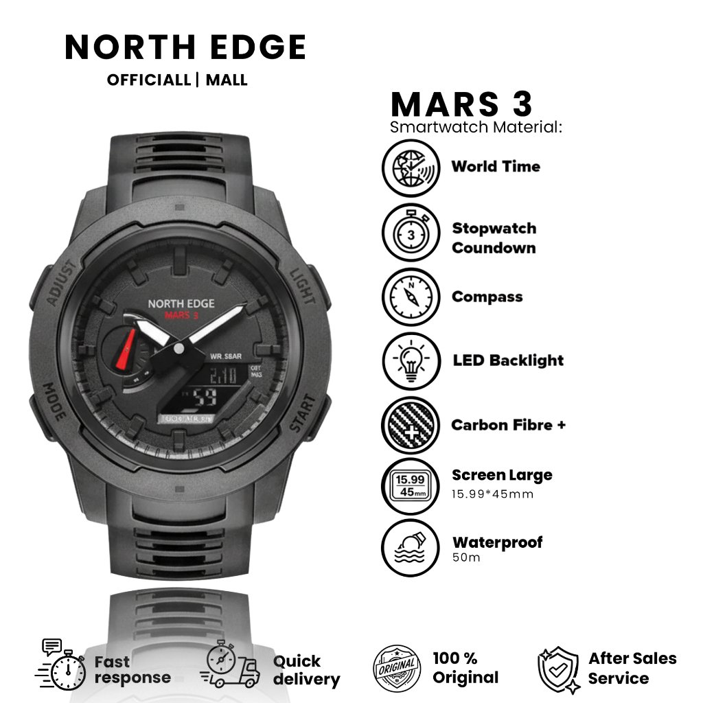 MARS 3 NORTH EDGE DIGITAL SPORT WATCH RUNNING CARBON FIBER