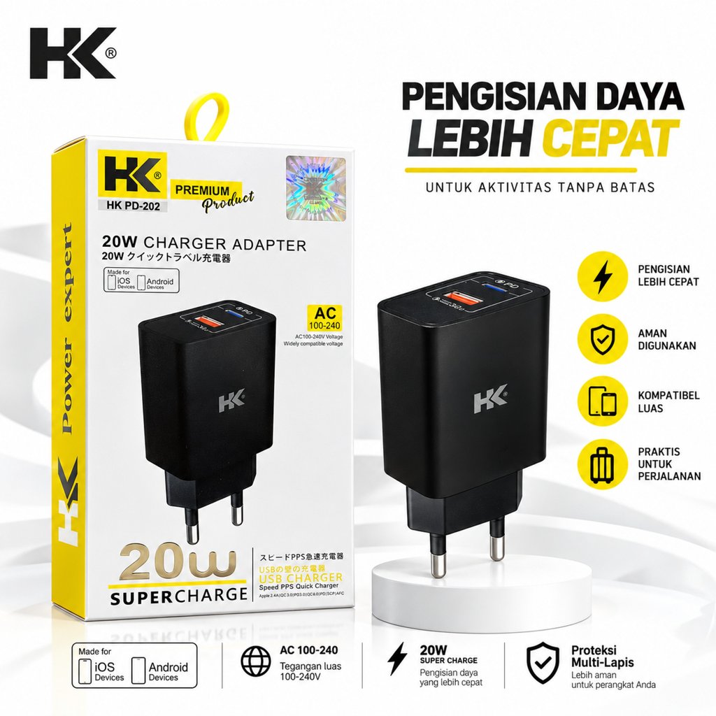 Adaptor Batok HK PD-202 18W ORIGINAL Fast Charging