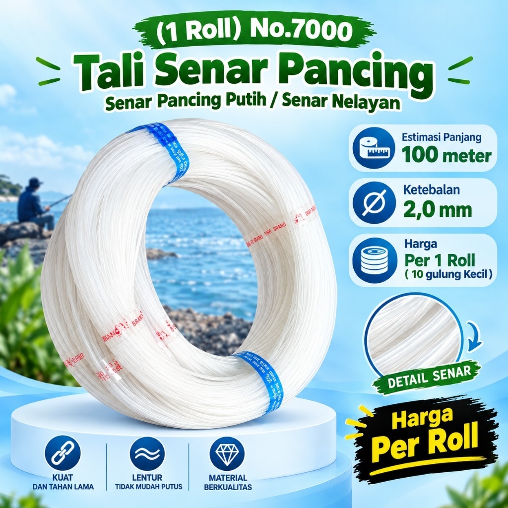 (1 Roll ) No. 8000 Tali Senar Pancing Eceran / Senar Pancing Putih / Senar Nelayan
