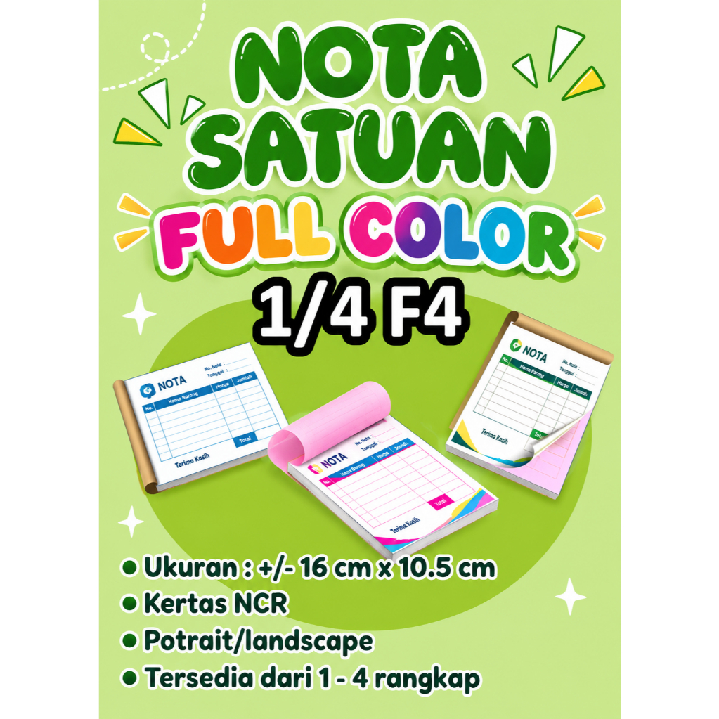 Nota Custom Satuan FULL COLOR 1/4 fOLIO {Nota Toko/Kwitansi/Nota Catering/Nota Laundry}