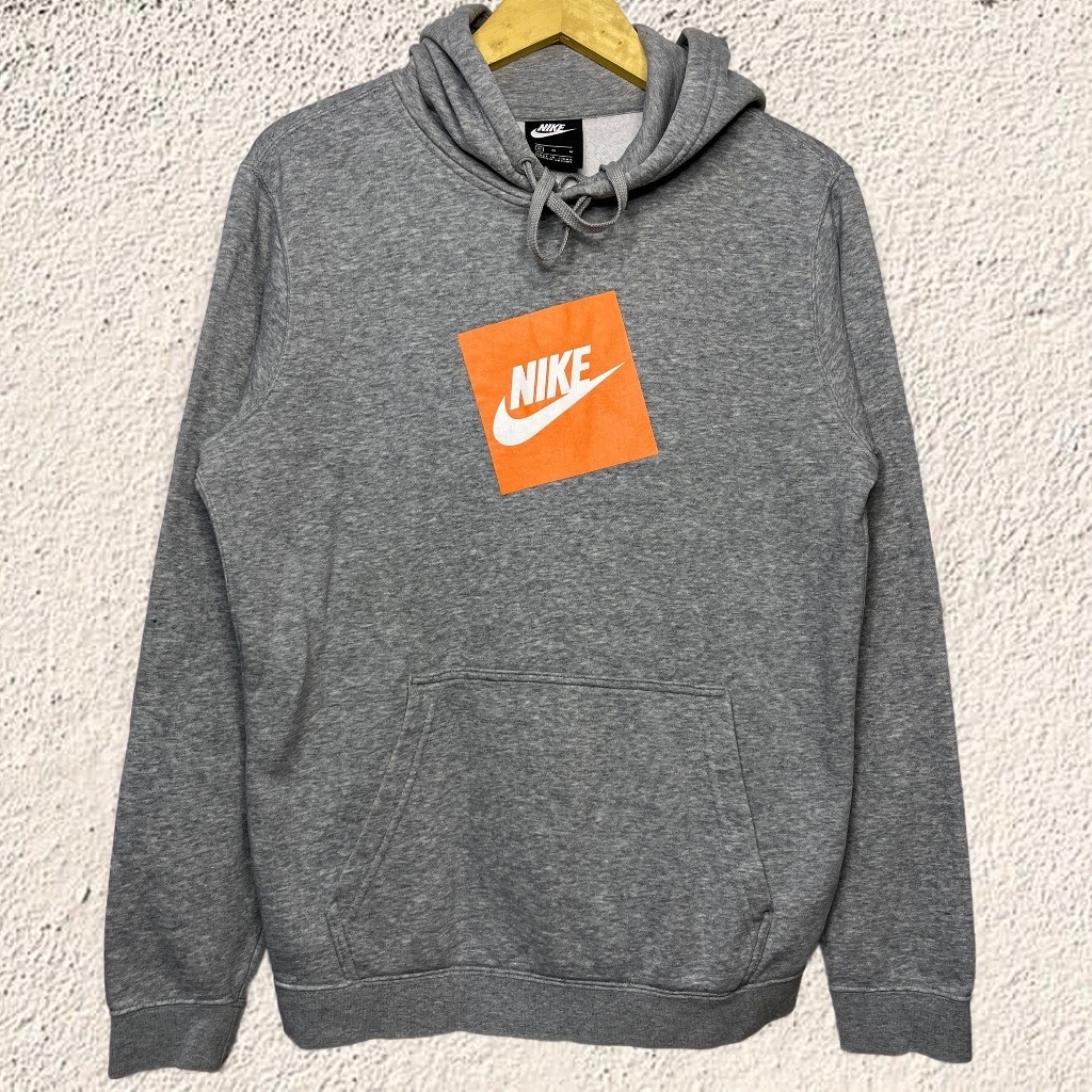 Hoodie Nike Grey Pullover  with Orange Box Logo