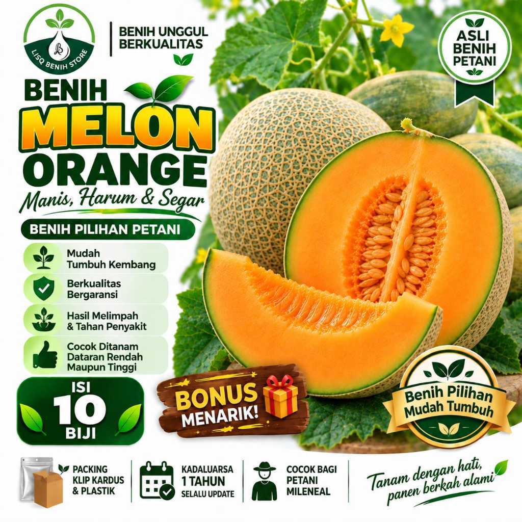 (10 BIJI ) Benih melon orange / bibit melon / melon orange/extra bonus benih