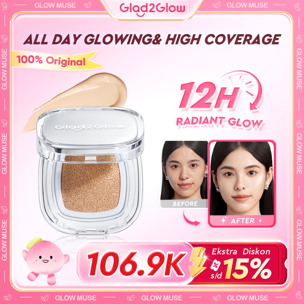 [Ready Stock!]Glad2Glow Perfect Cover Glow Cushion Bedak Padat Make Up Bedak G2G BB Cream CC Cream Kosmetik Refill Cushion Makeup Matte Finish Cussion Cusen Cusion mencegah kekusaman dan kulit kering sepanjang hari G2G