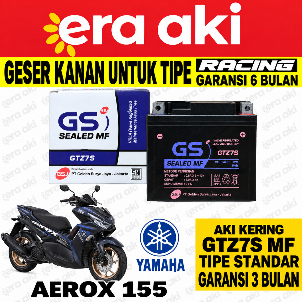 Aki Motor Yamaha Aerox 155 GTZ7S Aki Kering Accu Kering MF