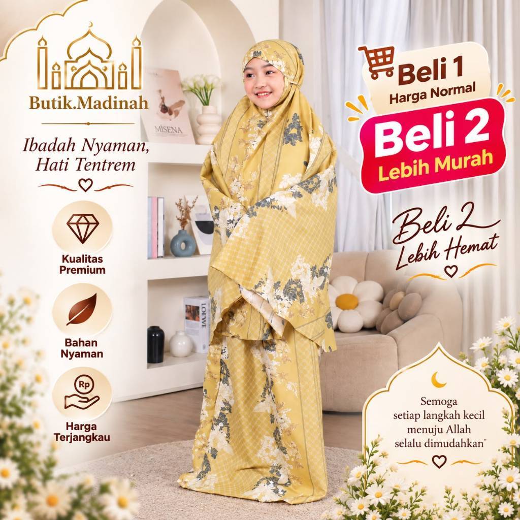 Mukena Anak SD Tanggung Katun Travel 2in1 Resleting Adem Azura Hasya