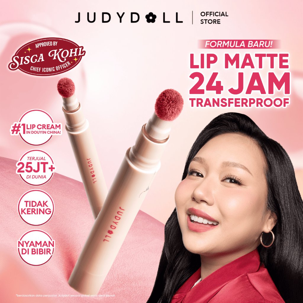 [BEST SELLER] Judydoll NEW Lip Cushion - Lipcream Lembut, Tahan 24 Jam, Transferproof, Super Nyaman, Lipstik Dengan Hasil Ringan, Velvet Matte Ombre Bibir Warna Nude Cover Lipstick Pigmented Makeup - 2.4g
