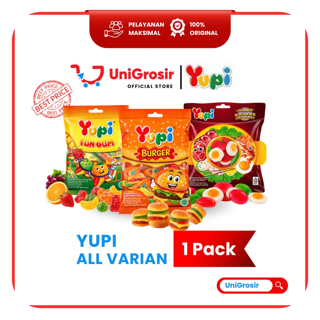 [UniGrosir] YUPI FUN GUM JELLY CANDY PERMEN JELI LUNAK BURGER JUMBO KOREAN BARBEQUE