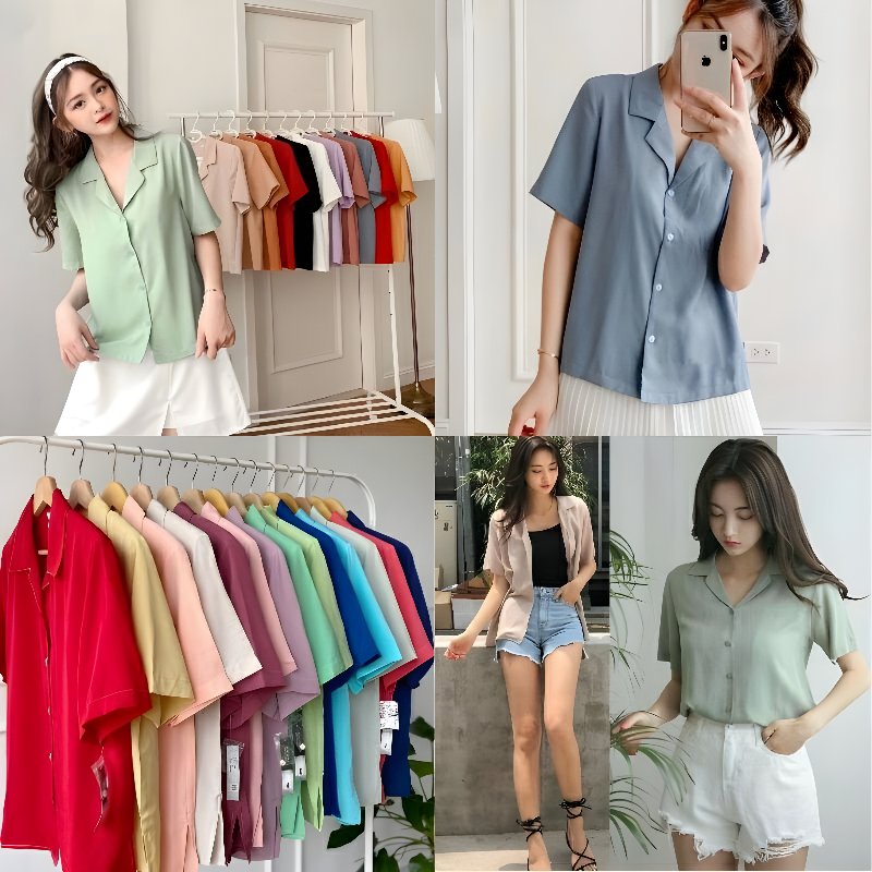 Baju Kemeja Polos Wanita Casual Lengan Pendek Jumbo Blouse Wanita Lengan Pendek Hem Wanita