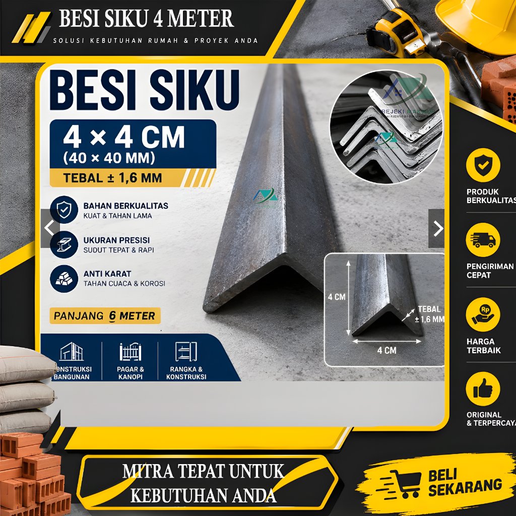 Besi Siku 4x4x2mm (1,6) | Besi Siku 4 x 4  panjang 4 meter