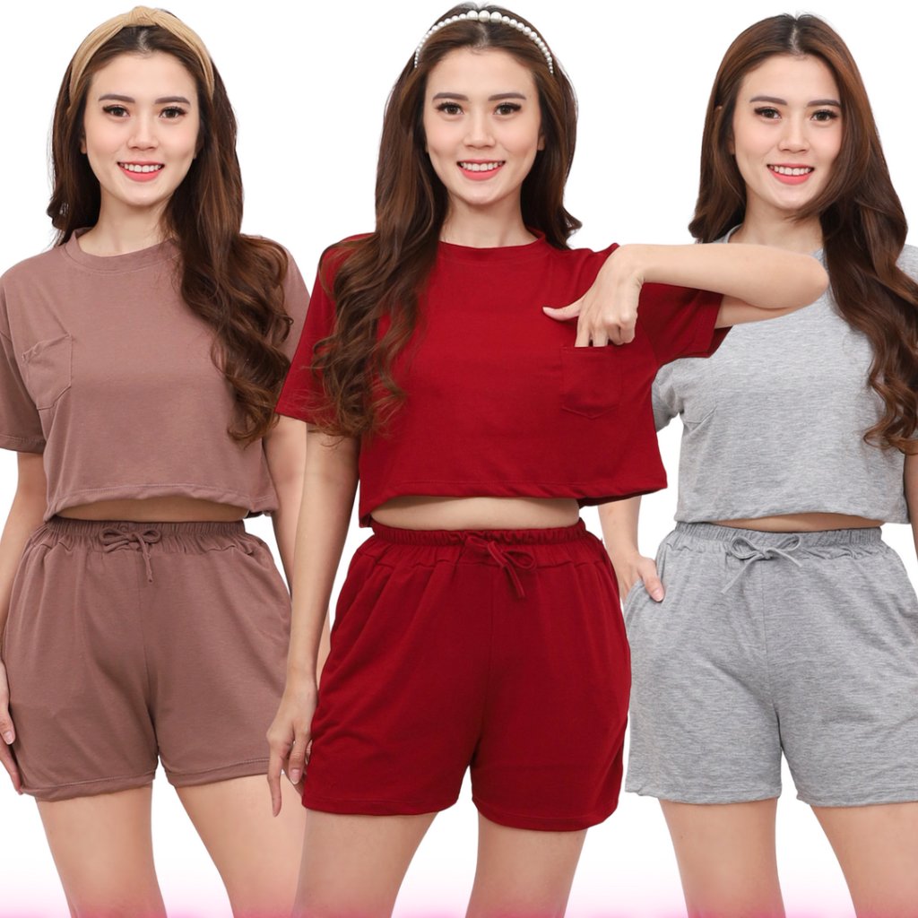 LADIES - ONE SET CROPTOP POCKET /  SETELAN WANITA CROP