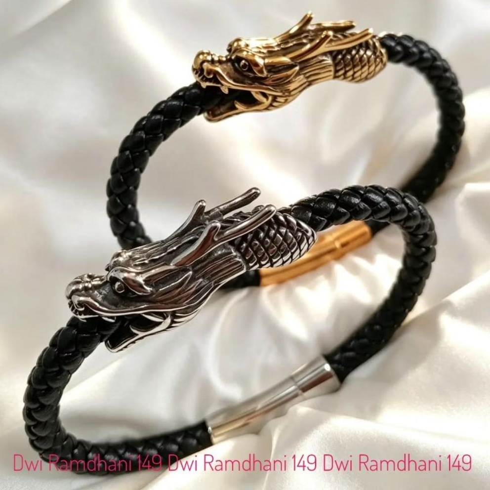 Gelang naga titanium pria kombinasi kulit