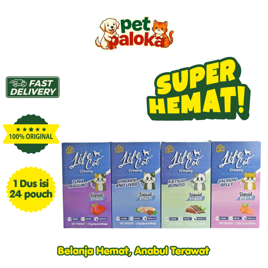 GROSIR Lifecat Creamy Snack Kucing 1 Dus 24 pack Cemilan Sehat Kucing