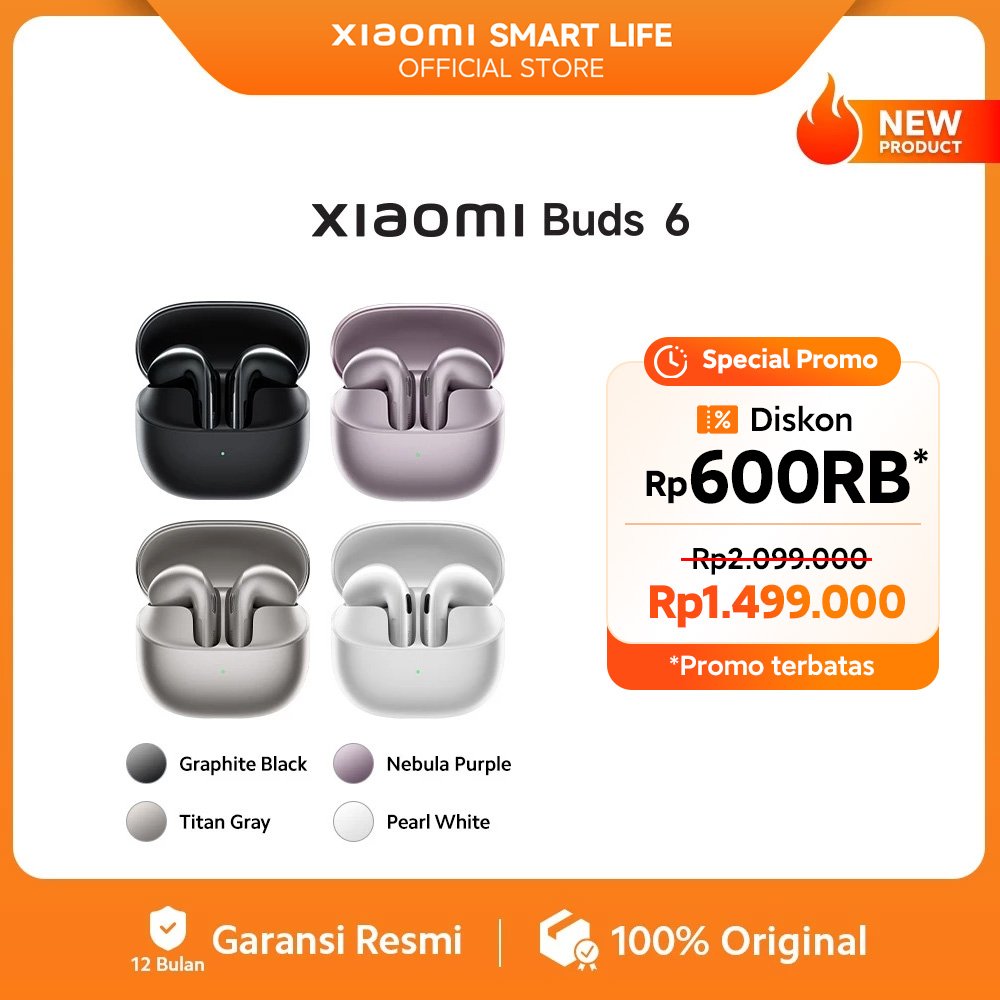 Xiaomi Buds 6 | Driver Triple-Magnet 11mm Diafragma Emas 24K | Qualcomm® aptX™ Lossless Audio | Harm