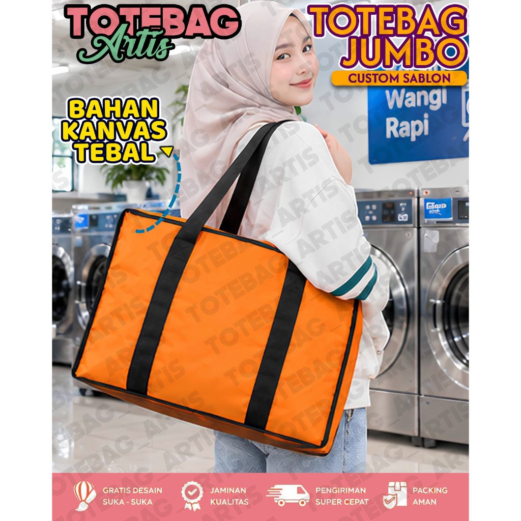 Totebag Laundry Jumbo Custom Sablon - Tas Laundry Extra Jumbo - Totebag Jumbo - Custom Sablon - ORAN