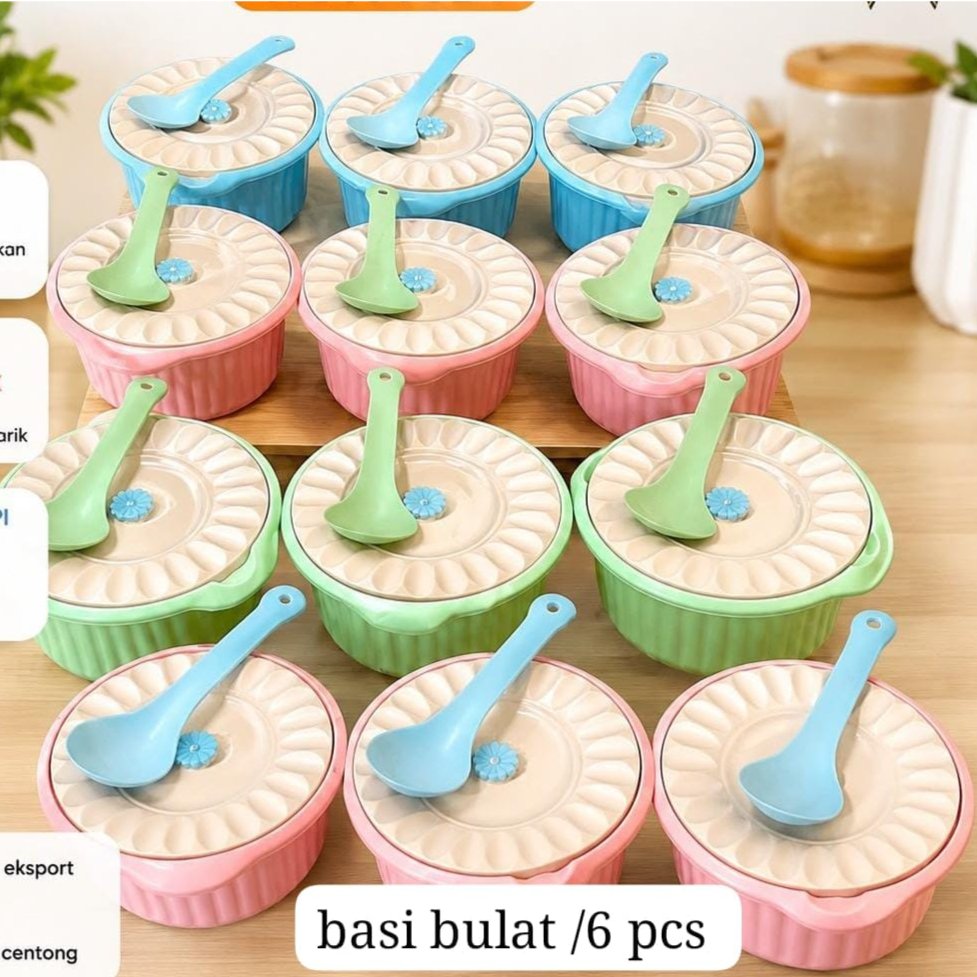 1 Set Isi 6 Pcs Wadah Prasmanan Plastik Susan dengan Centong Gratis