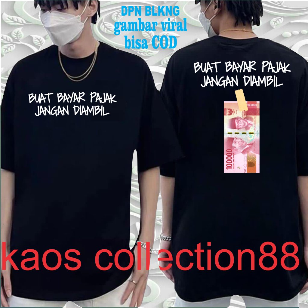 kaos katun viral uang seratus ribu depan belakang