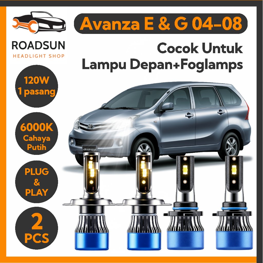 Toyota Avanza E & G 2004-2008 Lampu depan LED H4 dan Foglamp HB4 white Light 6000K, 2 buah