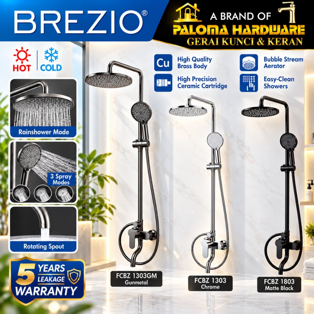 BREZIO Shower Tiang Set FCBZ 1803 1303 1303GM Column Keran Mandi Kran Air Panas Dingin Faucet Bathtu