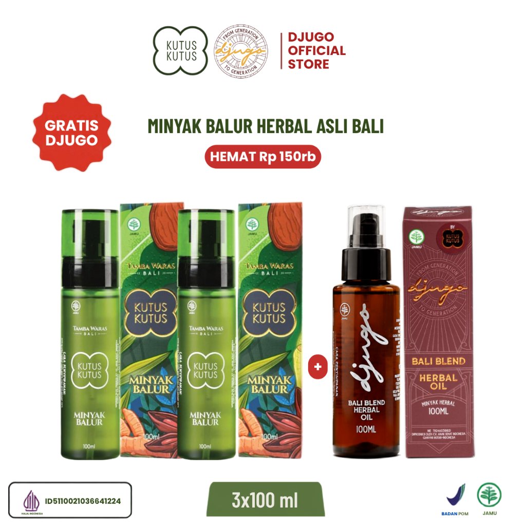 Paket Hemat Minyak Kutus Kutus 2x100ml + Gratis Djugo Bali Blend Herbal Oil 100ml - Minyak Balur Pij