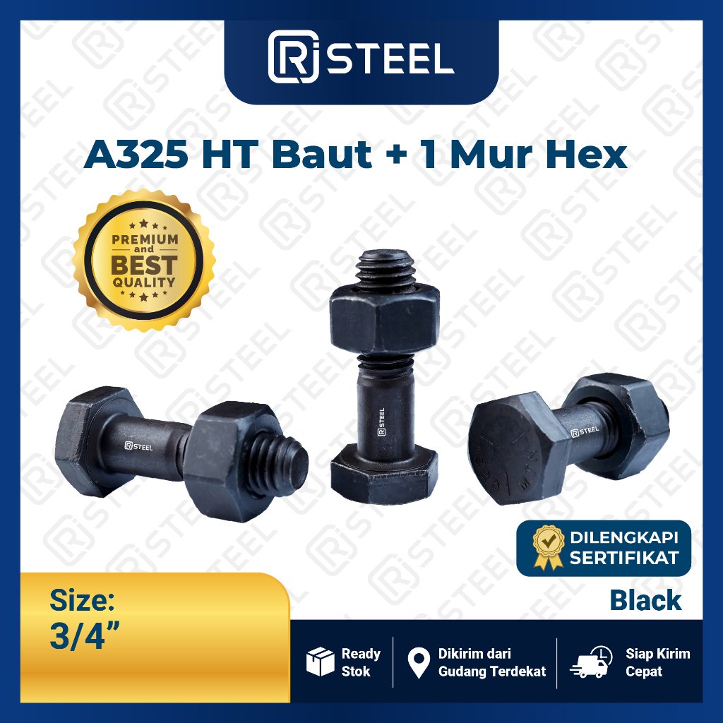 RJ Steel Baut Mur Baja HTB A325 3/4”- Baut Baja HTB Grade ASTM A325