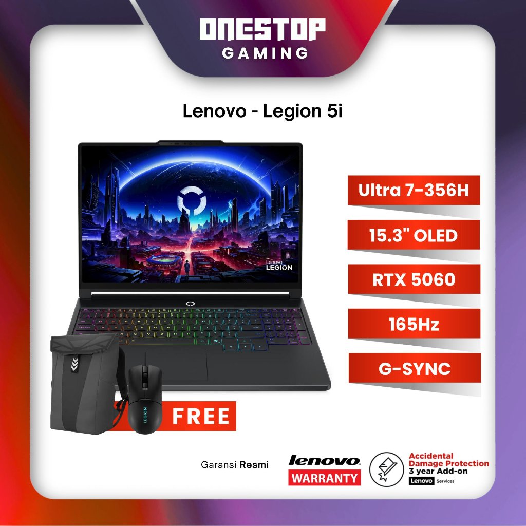 Lenovo LEGION 5i Core Ultra 7 356H RTX 5060 16GB RAM 512GB SSD 15.3" inch OLED G-SYNC 165Hz GARANSI 