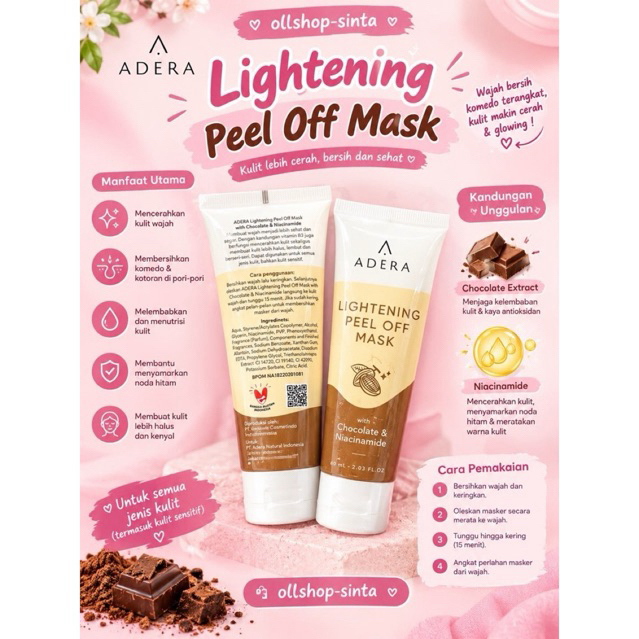 [TERMURAH] Adera Lightening Peel Off Mask Cokelat Niacinamide