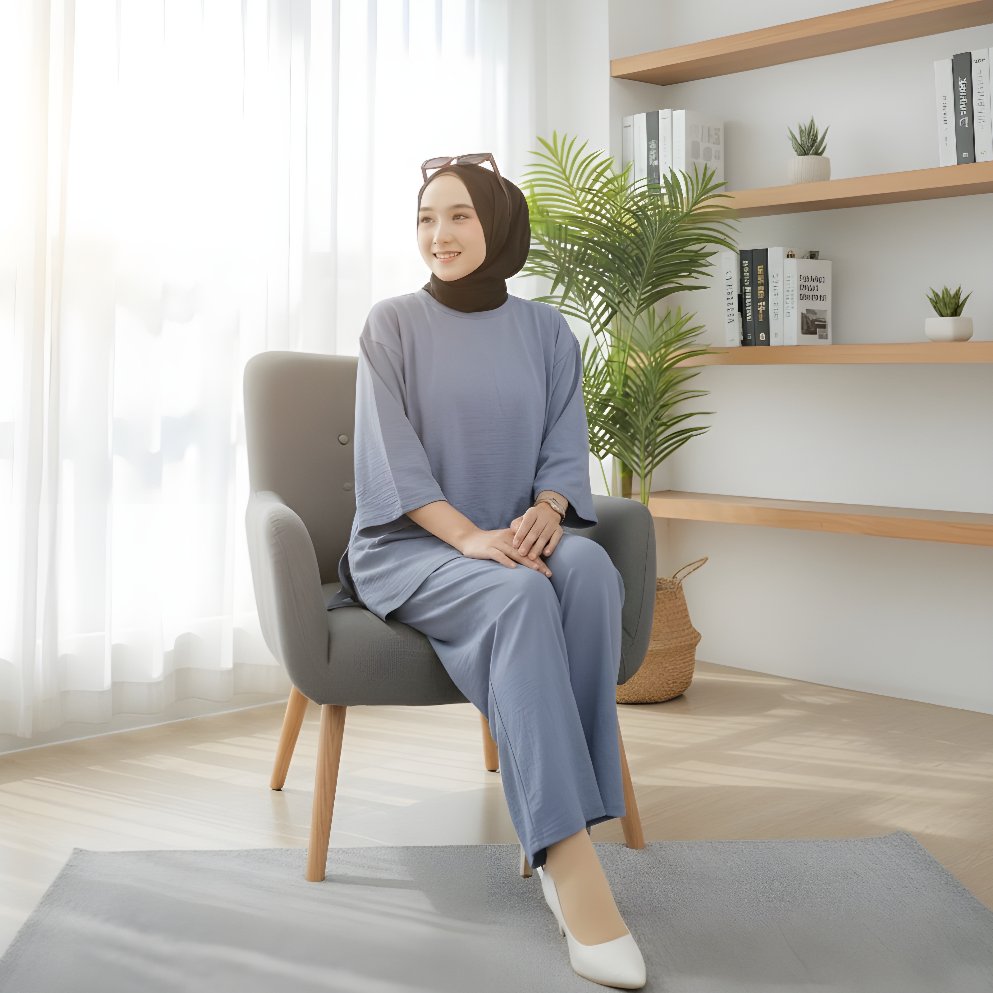 Setelan Tunik Wanita Polos One Set Jumbo