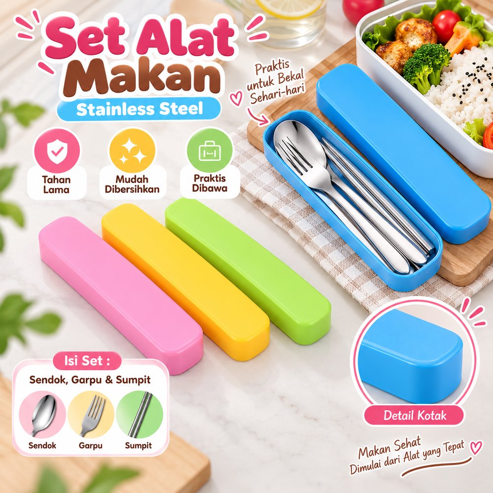 H587 Stainless Steel Set Alat Makan Sendok Garpu Sumpit / Set Alat Makan Portable Travel