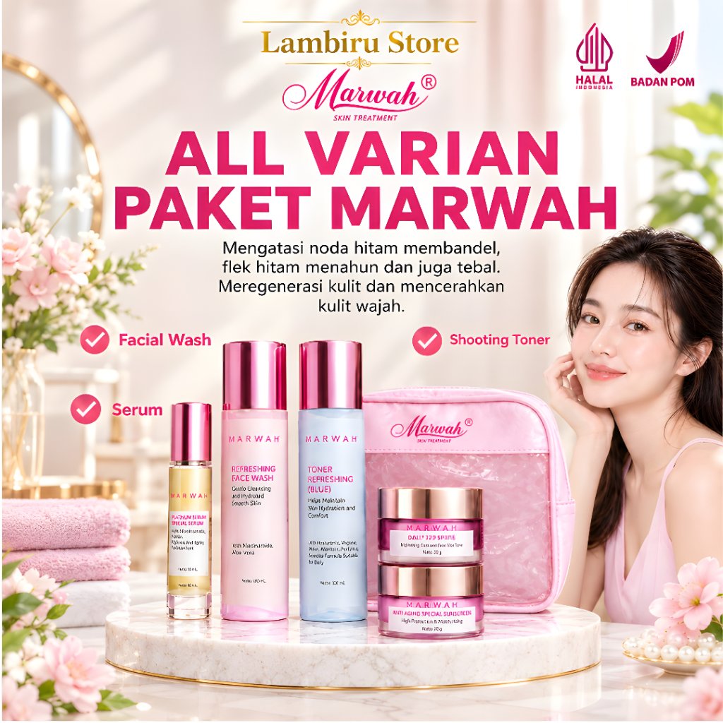Paket Skincare All Varian Marwah Diamond Bright, Platinum, Perfect, ATT, BTT, Acne, Derma Acne dl