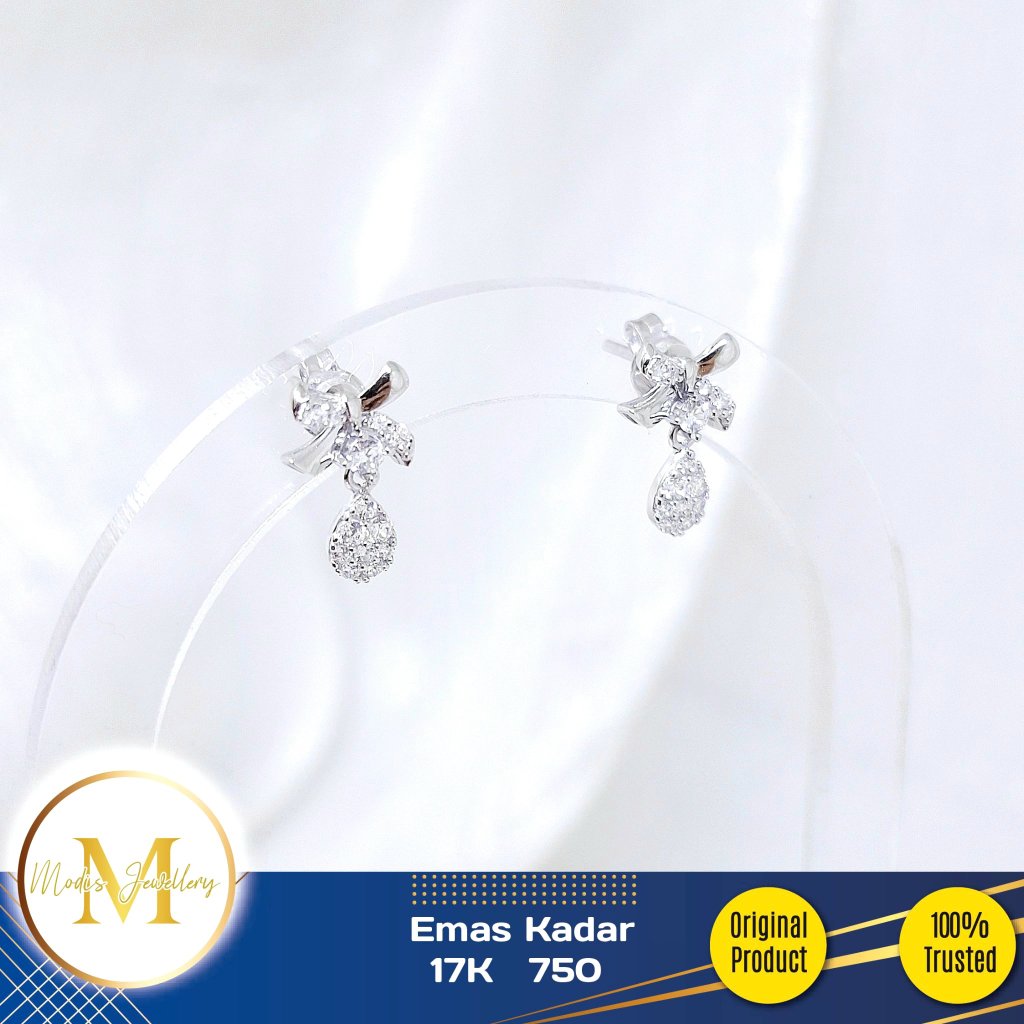 MODIS JEWELLERY - Anting Tusuk Pita Oval Putih - Emas 17k  750