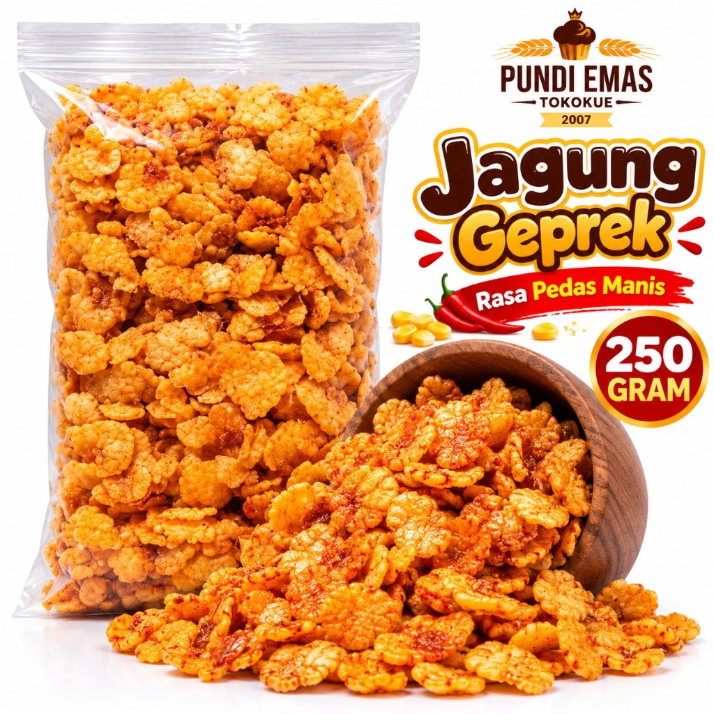 Jagung Geprek 250Gr Keripik Jagung Rasa Pedas Manis Emping Jagung Kiloan Emping