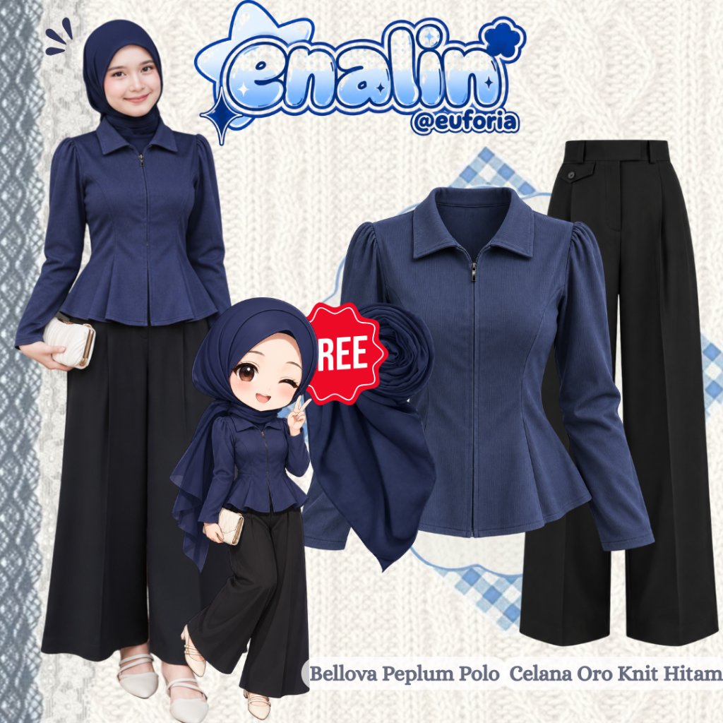 Enalin Setelan Outfit Korean Style Hijab Friendly (Blouse + Celana Kulot Wanita) Ngampus Outfit |18