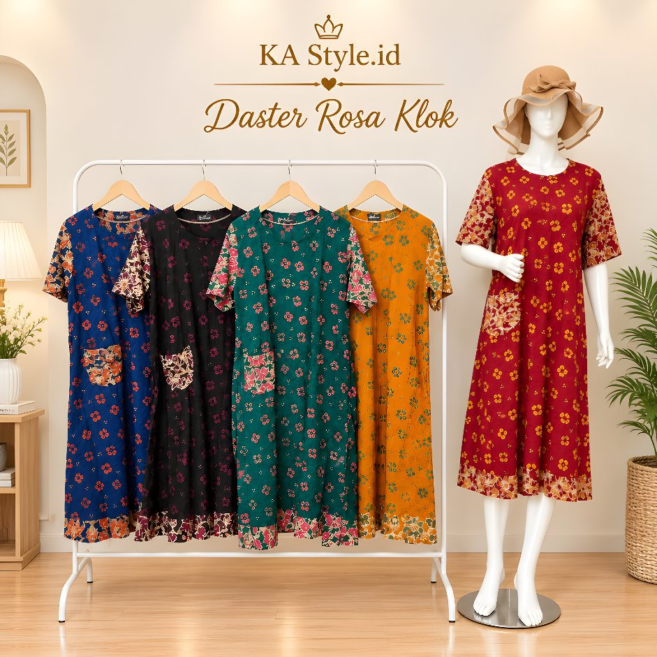 DASTER ROSA KLOK by BATIK PULAU JAWA - Rayon Halus, Lengan Pendek, Adem, dan Busui Friendly - KA Sty