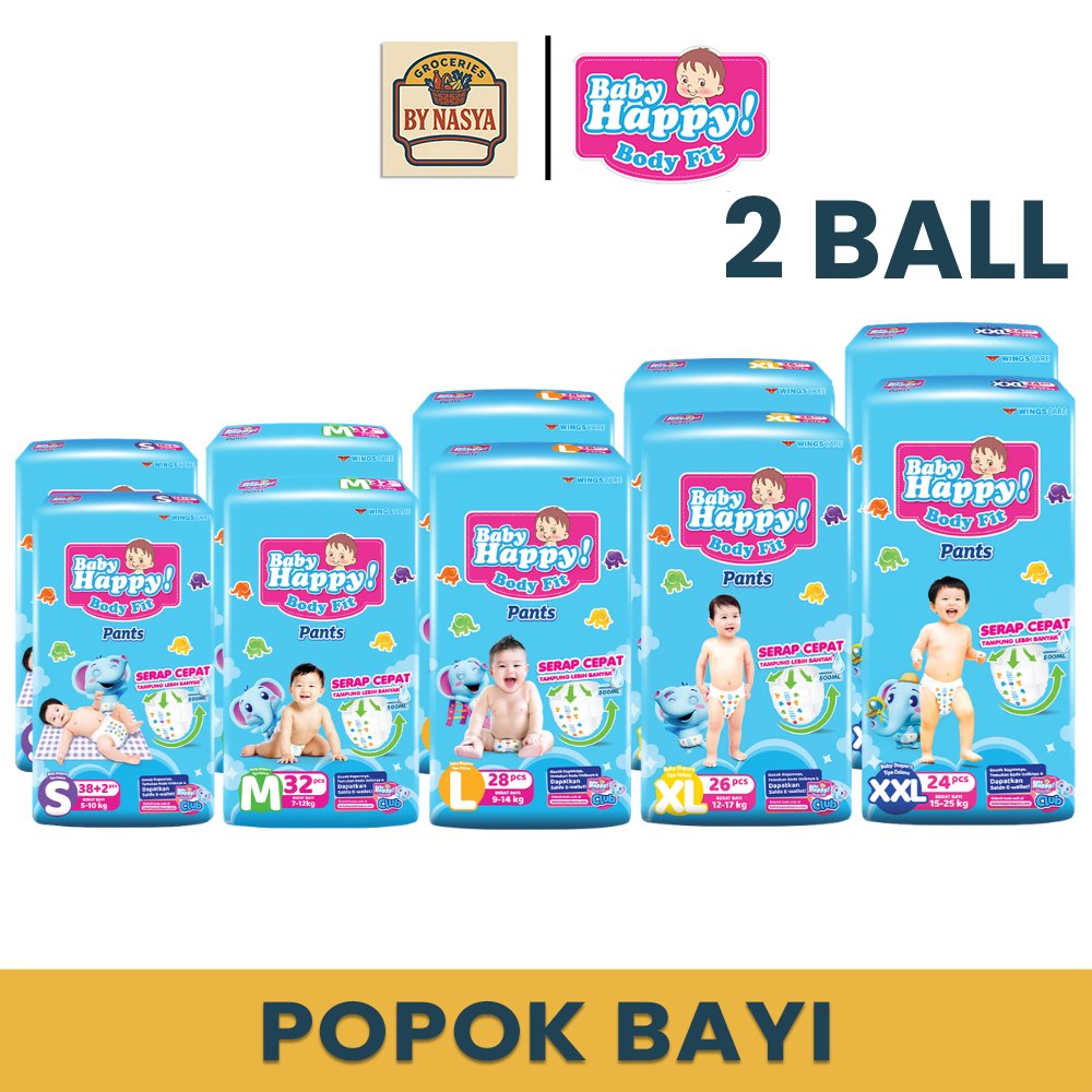 Baby Happy Body Fit  Pants 2 Ball Popok Bayi Semua Ukuran