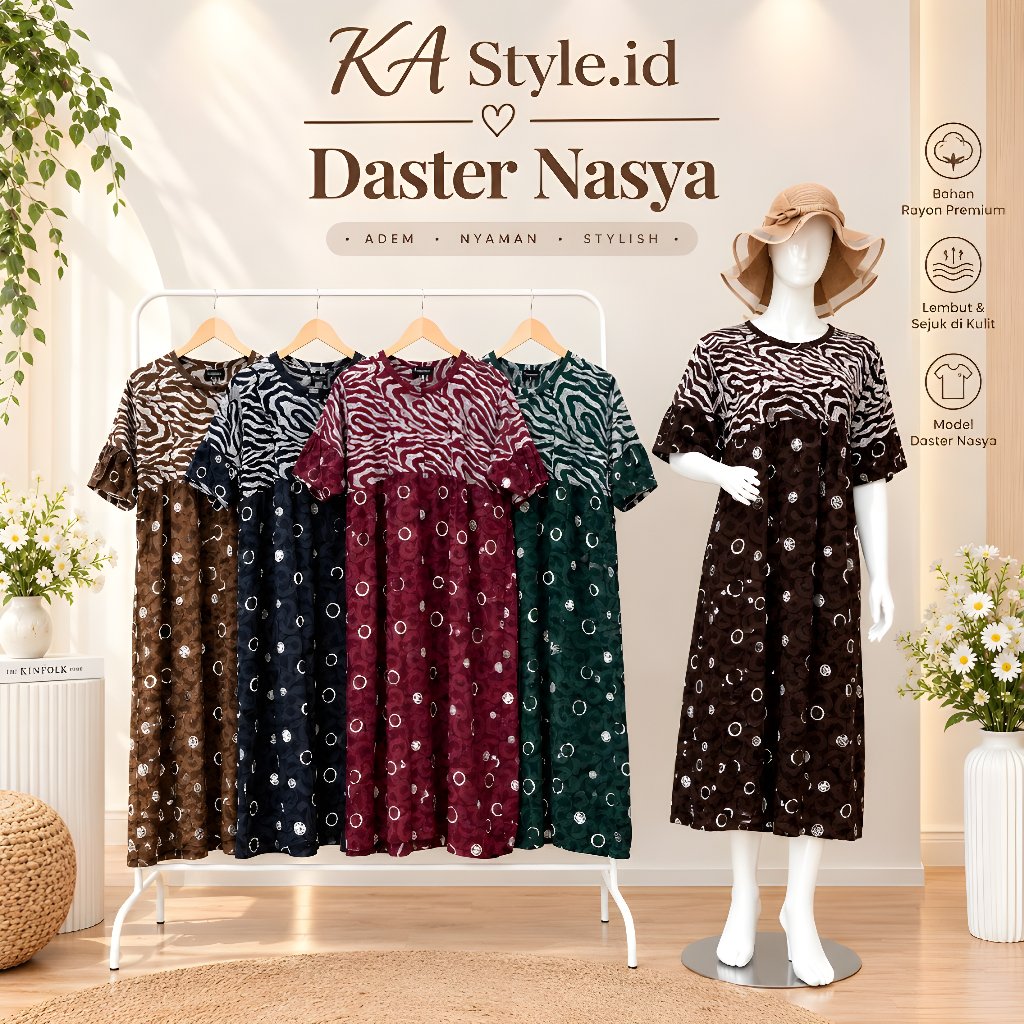 DASTER NASYA by BATIK PULAU JAWA - Rayon Halus, Lengan Pendek, Adem, dan Busui Friendly - KA Style.i