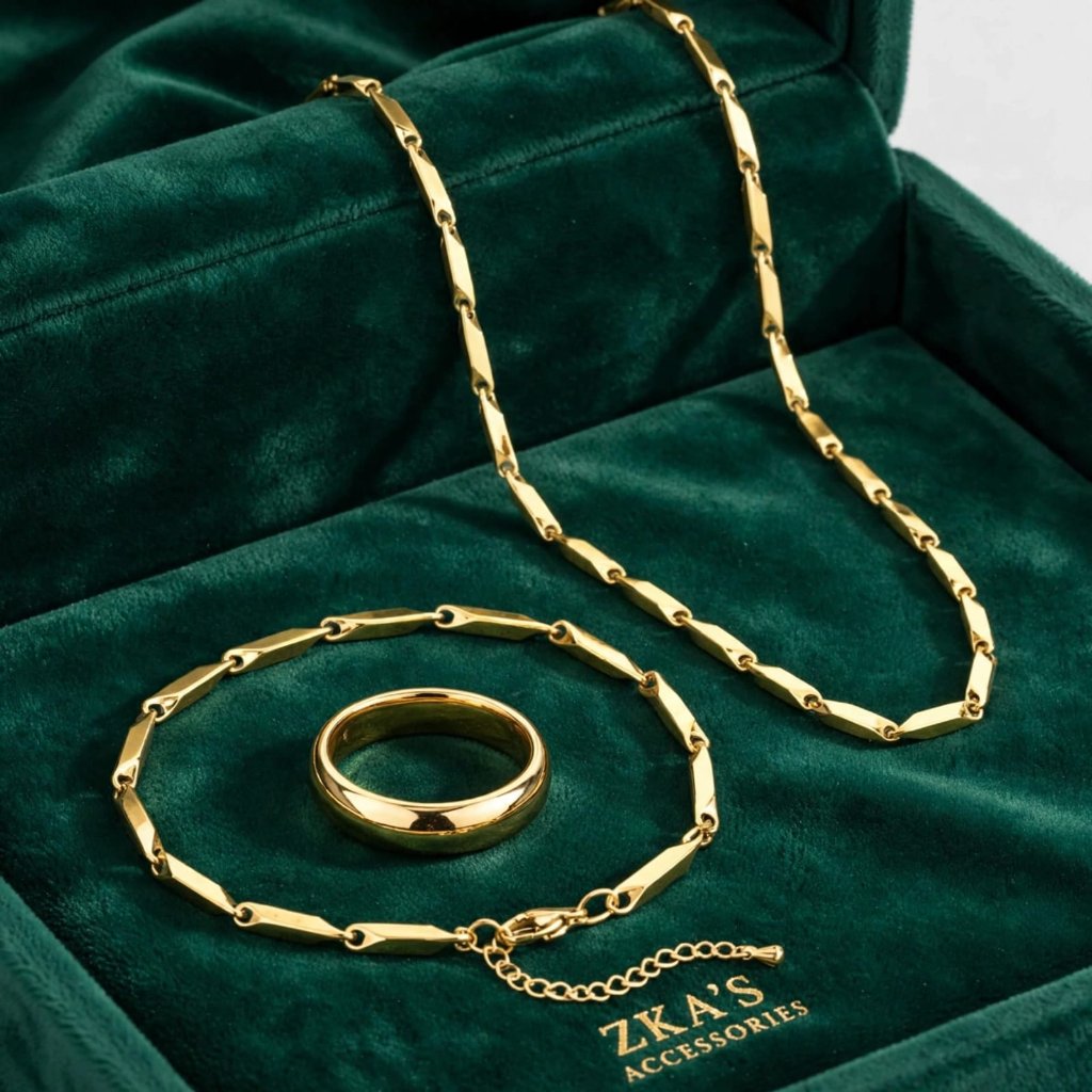 Full set  kalung titanium cincin titanium gelang titanium, motif padi, gold/ silver