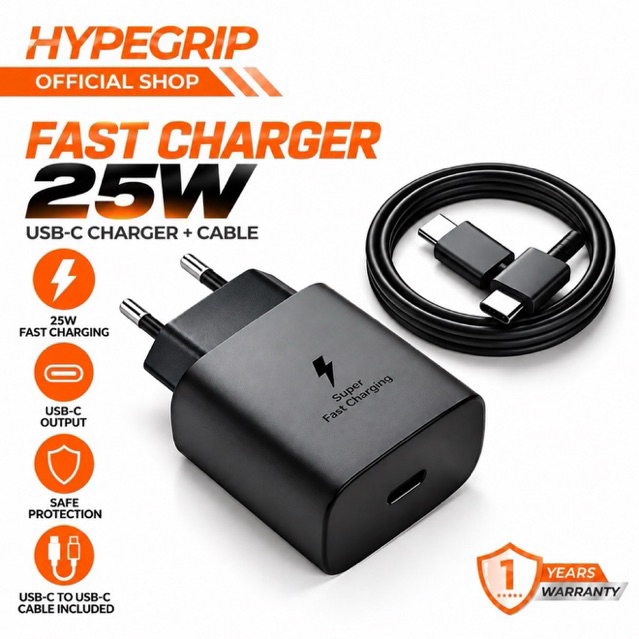 HYPEGRIP Charger SAMSUNG 25Watt Original Samsung 100% Fast Charging USB C to USB C