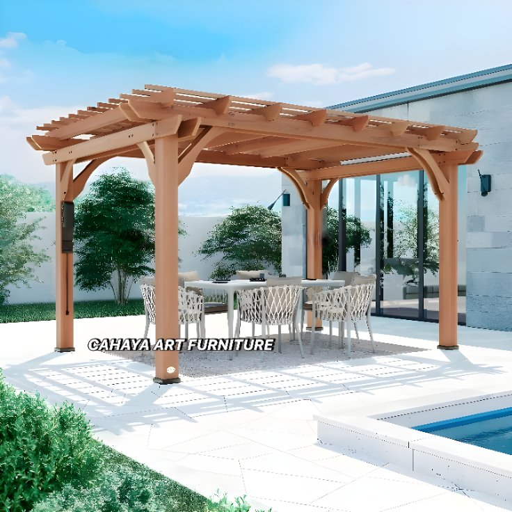gazebo taman kayu jati minimalis modern | gazebo pargola minimalis terbaru | gazebo joglo
