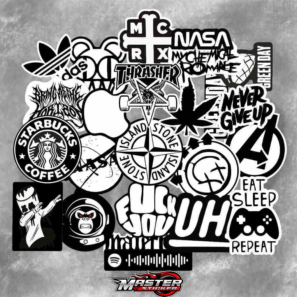 24PCS Stiker Aesthetic Hitam Putih Stiker Hp helm Laptop tumbler
